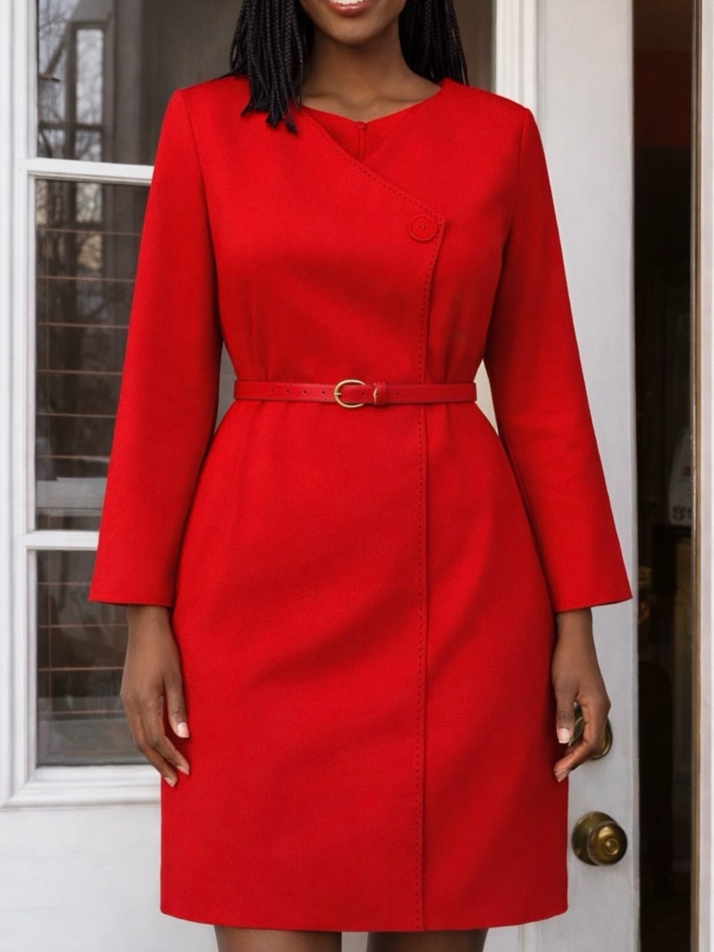 ✅🌹Vintage Long Sleeve Midi Wrap Front Dress